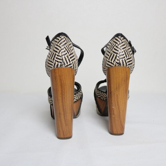 Jessica Simpson Peep Toe Wooden Platform Block Heels Size 8.5 - Picture 6 of 12